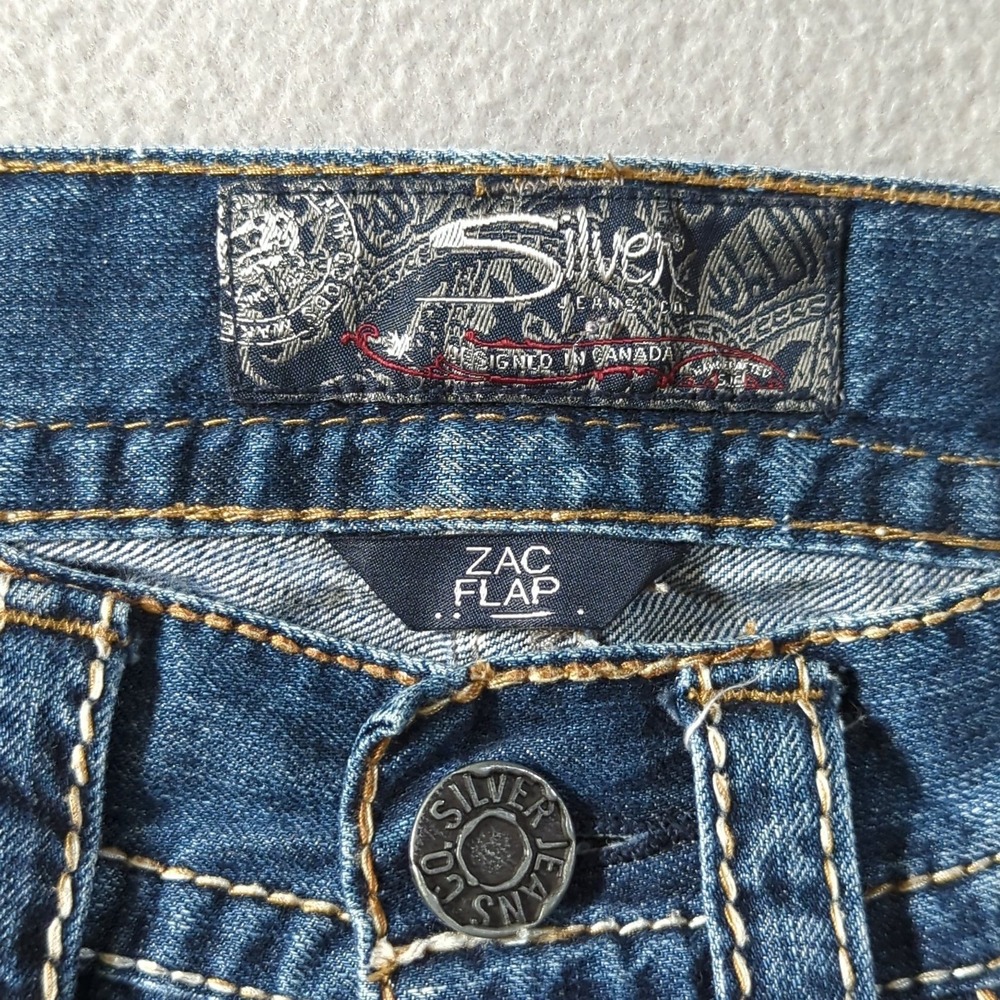 Silver Jeans Zac Flap Straight Mens 31x32 Blue Relaxed Fit Contrast Stitch Denim - Picture 4 of 12